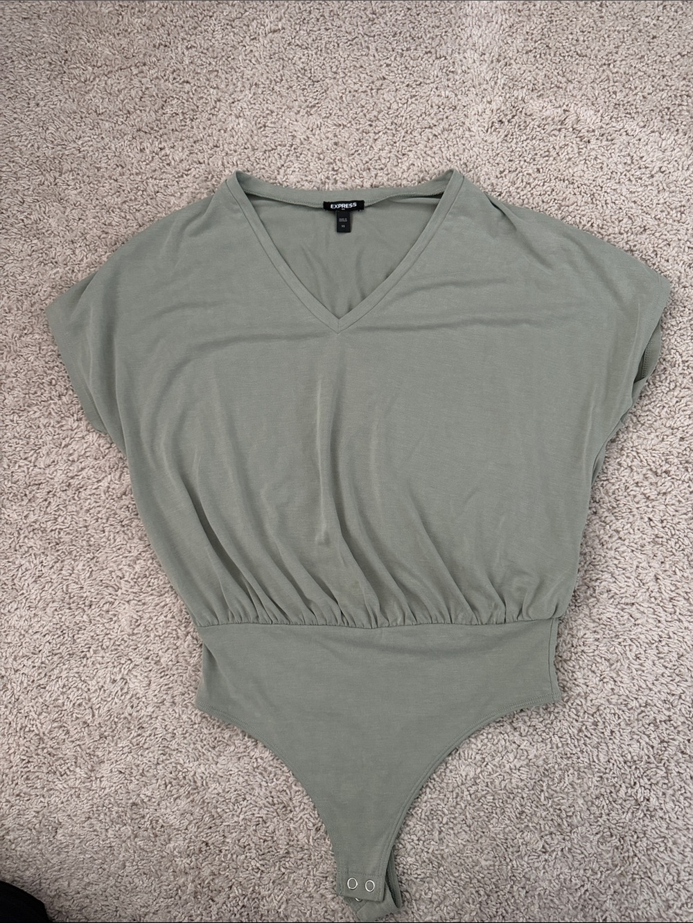 Express Women's Sage Green V-Neck Bodysuit Tee - Picture 1 of 1